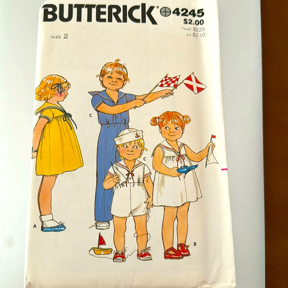 Butterick size 2 sailor sewing pattern for boys and girls vintage uncut NEW